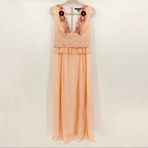 French Connection Peach Lace Embroidered Gown 8